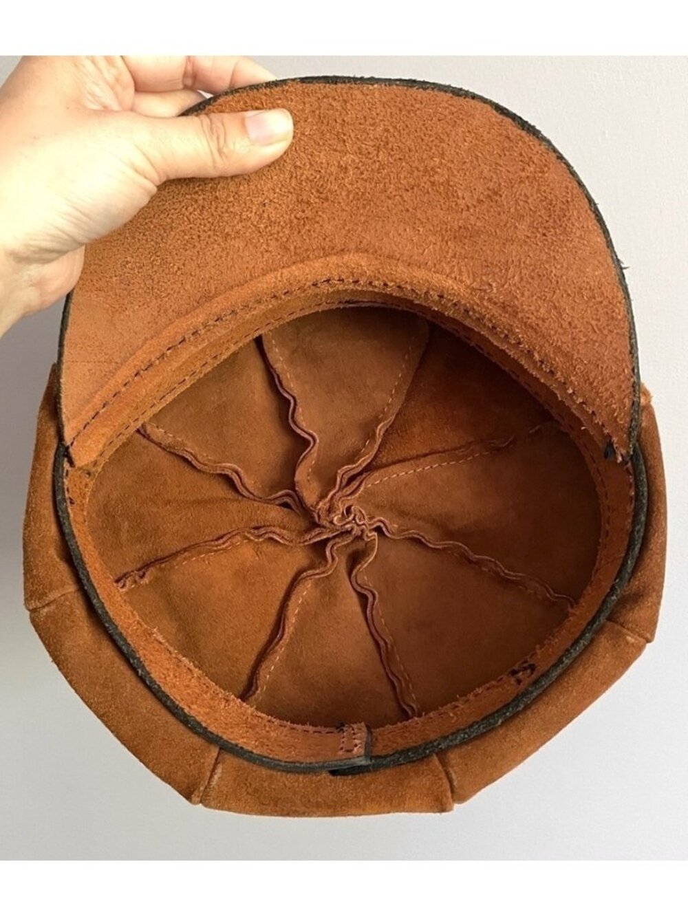 Vintage Brown Suede Leather Floppy Newsboy Panel Hat - Small, Unisex - Picture 6 of 8